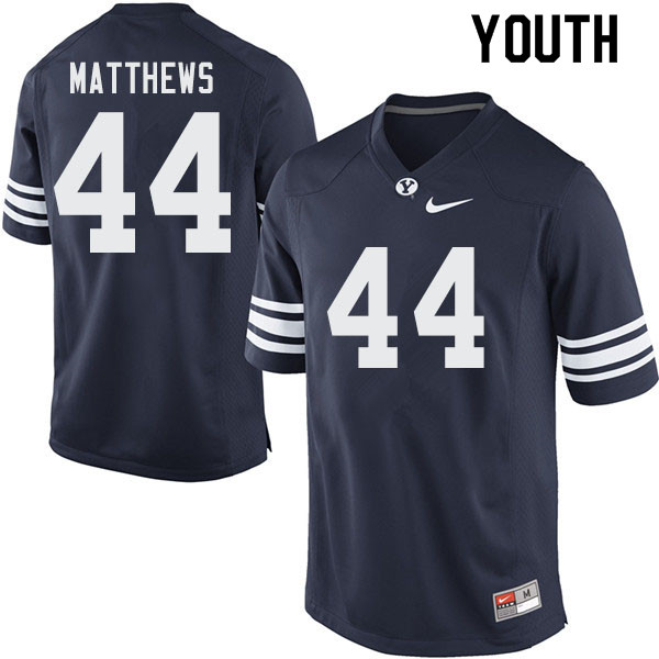 Youth #44 Bret Matthews BYU Cougars College Football Jerseys Sale-Navy